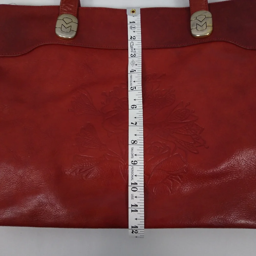 Vintage Marino Orlandi Italian Red Leather Embossed Floral Shoulder Bag - Picture 12 of 14